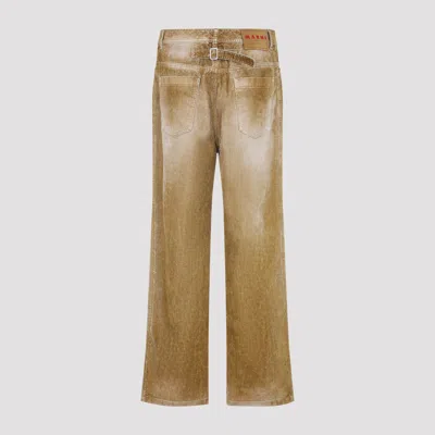 Marni Cotton Straight Leg Jeans With Adjustable Strap In Brown