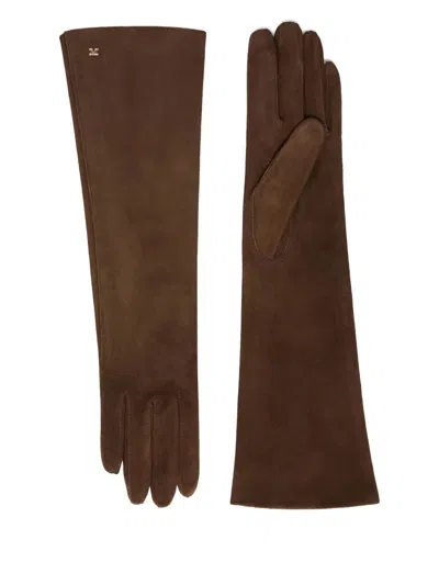 Max Mara Long Length Five-finger Gloves In Brown