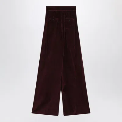 Max Mara Cherry-colored Wide-leg Trousers In Velvet In Burgundy