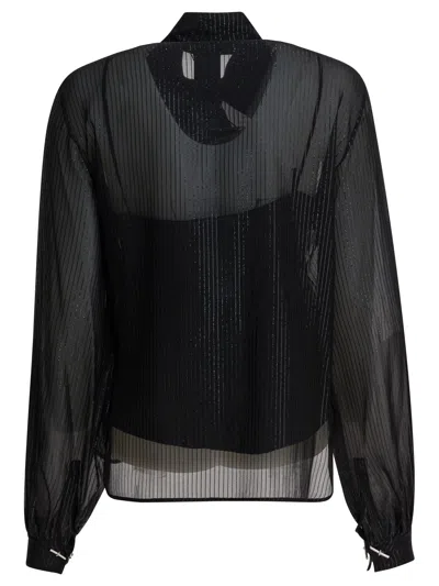 Max Mara Black Silk Chiffon Blouse With Stripes In Black