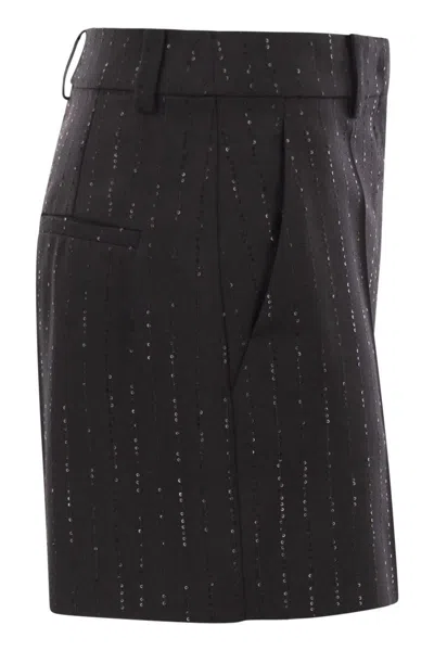 Max Mara Shorts With Pinstripe-effect Micro Sequins In Black