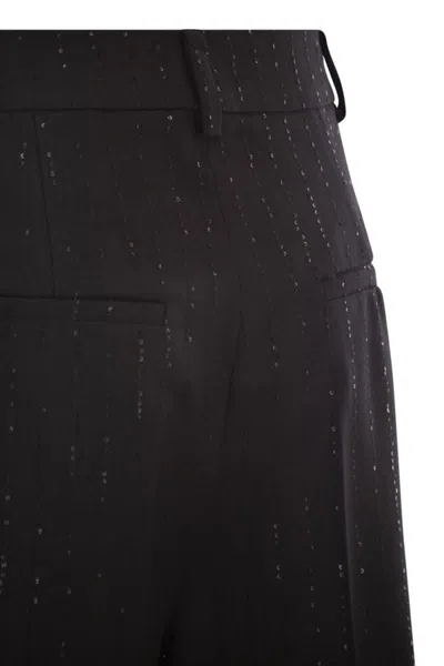 Max Mara Shorts With Pinstripe-effect Micro Sequins In Black