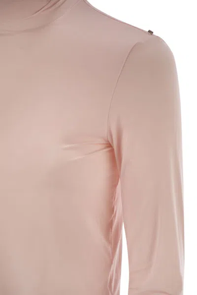 Sportmax Turtle Neck Sweater Button Detail In Pink