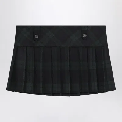 Miu Miu Blue/green Pleated Wool Mini Skirt In Blue