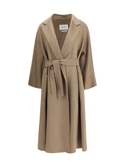 Max Mara Textured Fabric Coat Belted Waist In Brown