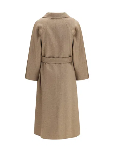Max Mara Textured Fabric Coat Belted Waist In Brown