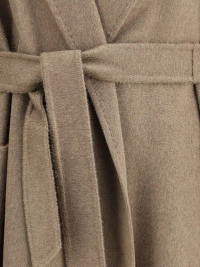 Max Mara Textured Fabric Coat Belted Waist In Brown