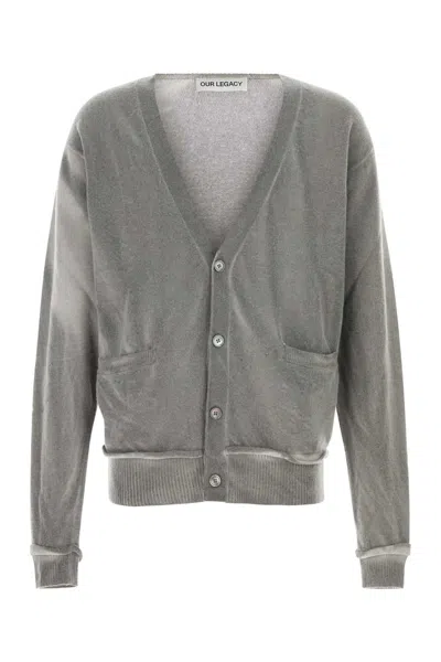 Our Legacy V-neck Wool Cardigan Featuring Front Pockets In Gray