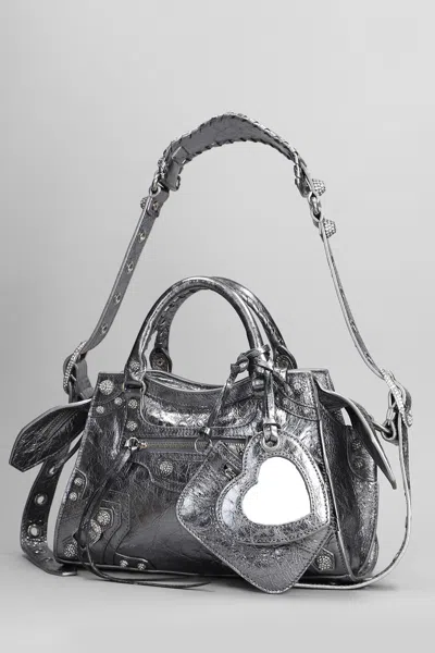Balenciaga Neo Cagole Xs Hand Bag In Silver Leather In Silver
