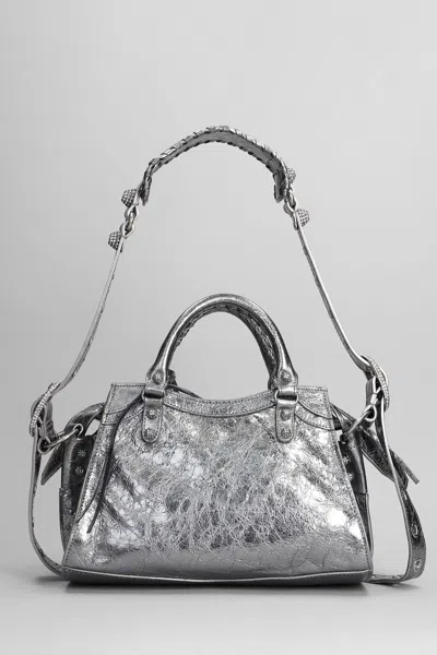 Balenciaga Neo Cagole Xs Hand Bag In Silver Leather In Silver