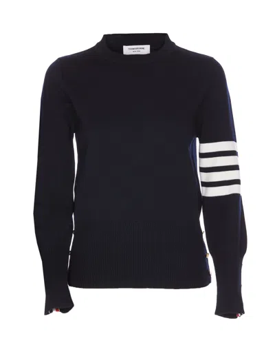 Thom Browne Textured Knit Sweater With Striped Detailing And Decorative Buttons In Blue