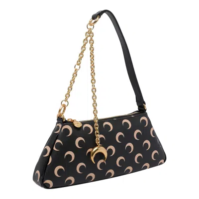 Marine Serre Crescent Moon Canvas Shoulder Bag In Black