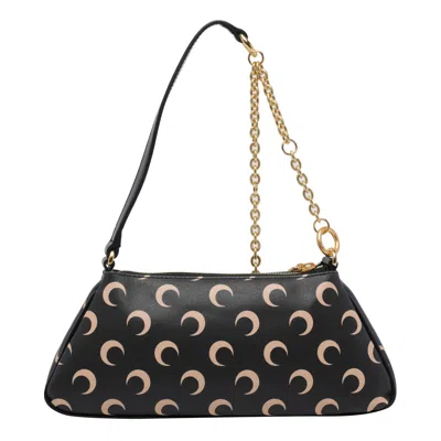 Marine Serre Crescent Moon Canvas Shoulder Bag In Black