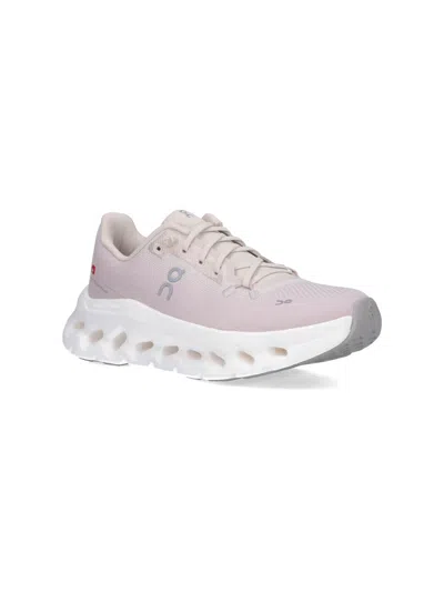 On Soft Pink Fabric Sneakers With Ctrasting Embroidered Logos In Neutral