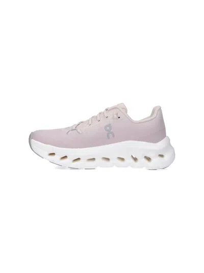 On Soft Pink Fabric Sneakers With Ctrasting Embroidered Logos In Neutral