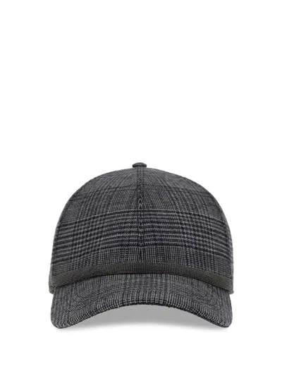 Brunello Cucinelli Women Prince Of Wales Fabric Baseball Hat With Shiny Band In Black