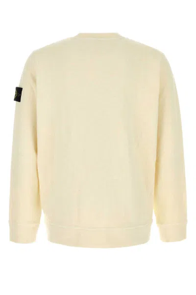 Stone Island Ivory Ribbed Knit Sweater With Crew Neckline In Multi