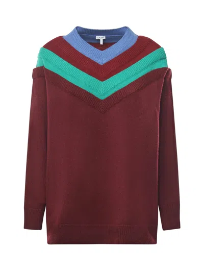 Loewe Wool Sweater With Layered Construction In Burgundy