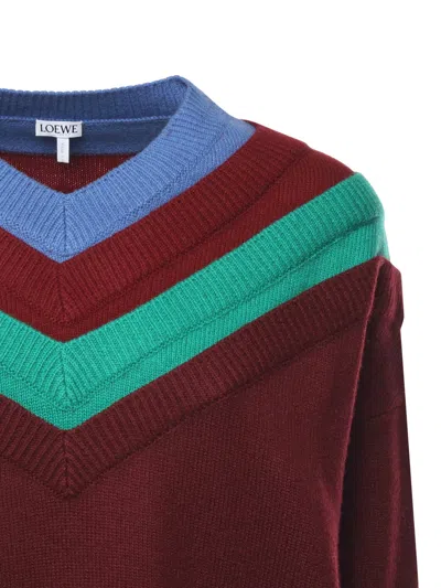 Loewe Wool Sweater With Layered Construction In Burgundy
