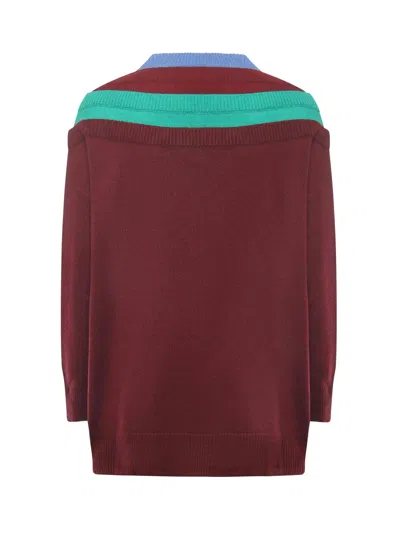 Loewe Wool Sweater With Layered Construction In Burgundy