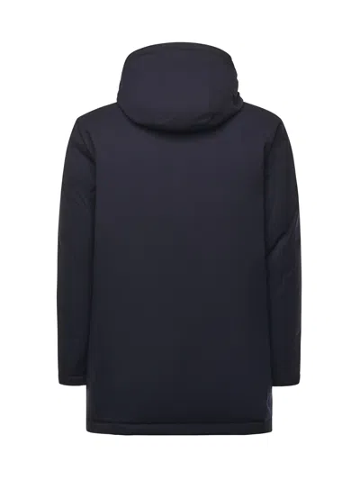 Fay Navy Hooded Coat With Button And Zipper Closure In Blue