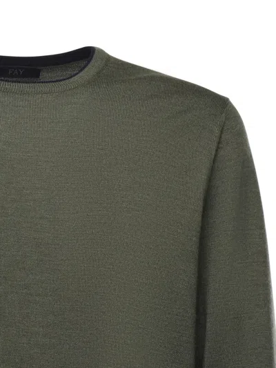 Fay Wool Crewneck Sweater In Green