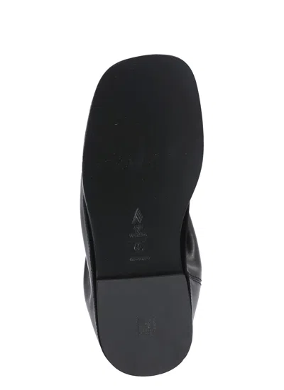 Attico Solid Color Leather Boots With Squared Toe In Black