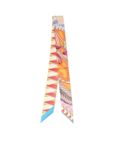 Ferragamo Giada Print Silk Bandeau In Orange
