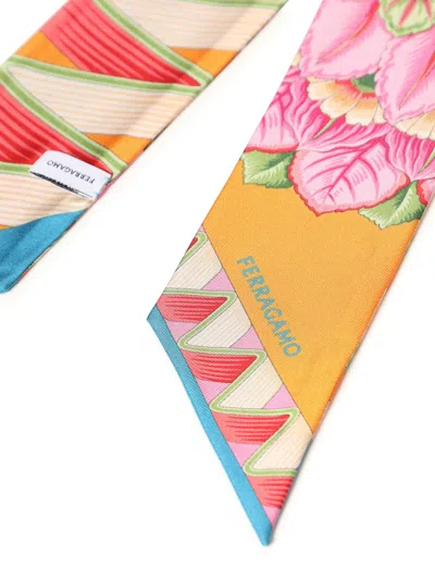 Ferragamo Giada Print Silk Bandeau In Orange