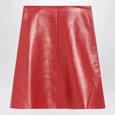 Miu Miu Logo Patch Mini Leather Skirt In Red
