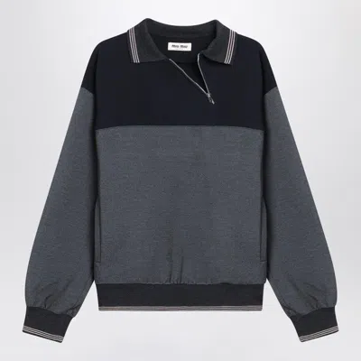 Miu Miu Sweatshirt With Zip Anthracite/blue In Gray