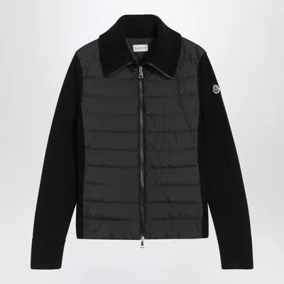 Moncler Padded Wool Cardigan Long Sleeves In Black