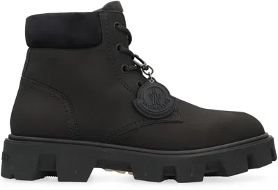 Moncler Lace-up Boots In Suede Leather Peak City In Black