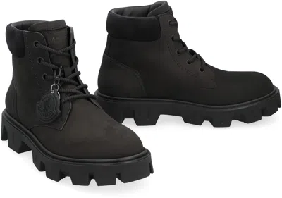 Moncler Lace-up Boots In Suede Leather Peak City In Black