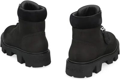 Moncler Lace-up Boots In Suede Leather Peak City In Black