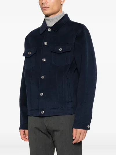 Soft Goat Hemdjacke Mit Geknöpften Taschen In Blue