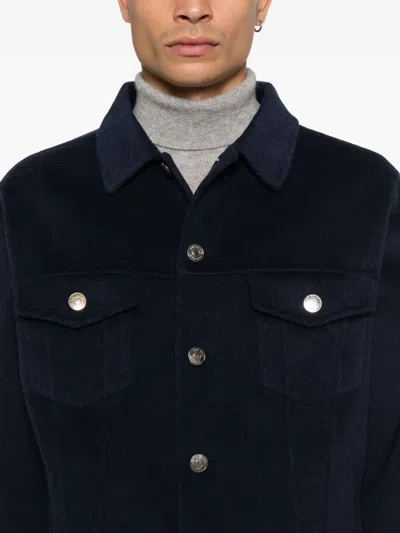 Soft Goat Hemdjacke Mit Geknöpften Taschen In Blue