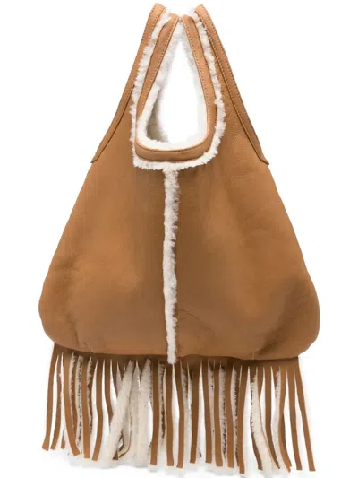 Liska Tasche Schultertasche Mit Fransen In Brown