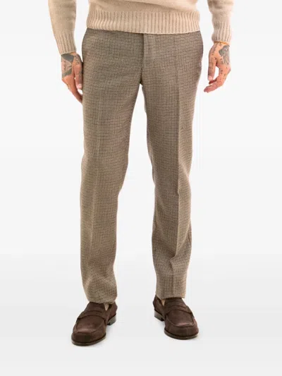 Incotex Hose Mit Hahnentrittmuster In Brown