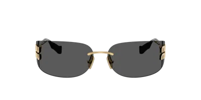 Miu Miu 75mm Oversize Rectangular Wrap Sunglasses In Gold