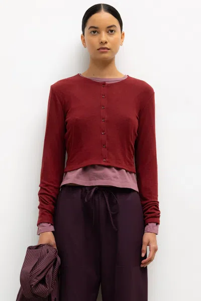 Leset Lauren Jersey Crop Cardigan Ii In Red