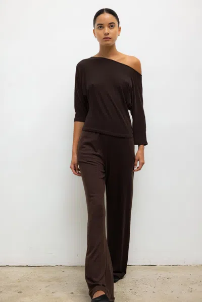 Leset Lauren Off Shoulder Top In Brown