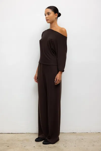 Leset Lauren Off Shoulder Top In Brown