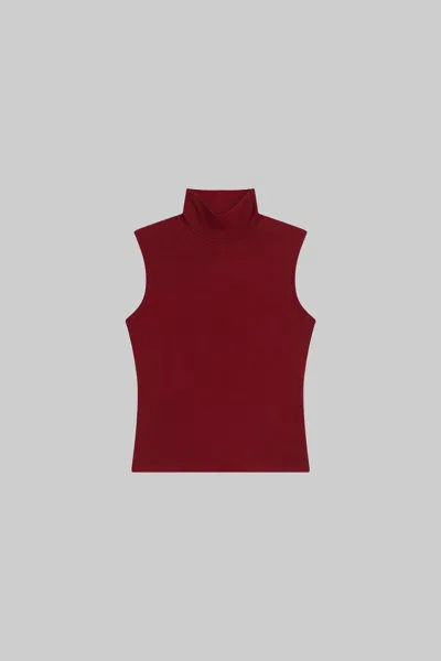 Leset Lauren Sleeveless Jersey Turtleneck Top In Red