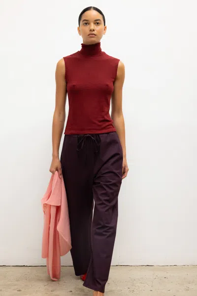 Leset Lauren Sleeveless Jersey Turtleneck Top In Red