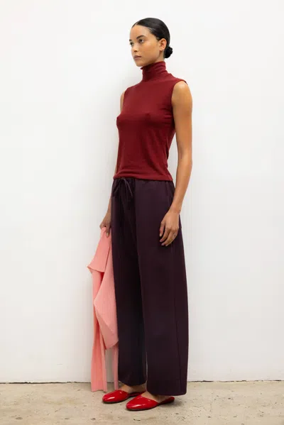 Leset Lauren Sleeveless Jersey Turtleneck Top In Red