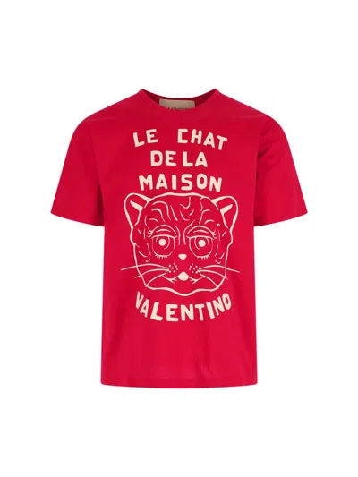 Valentino T-shirt With Chat De La Maison Print In Red