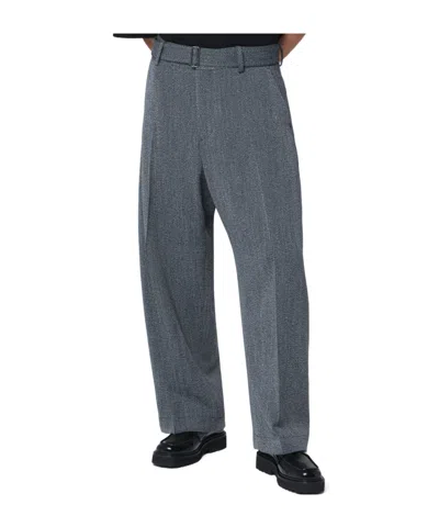 Studio Nicholson Patterned Wool Trousers Wide Leg In Gray