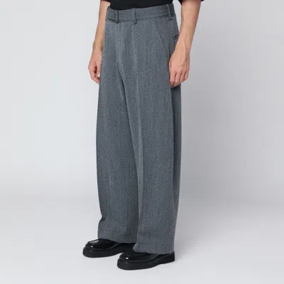 Studio Nicholson Patterned Wool Trousers Wide Leg In Gray