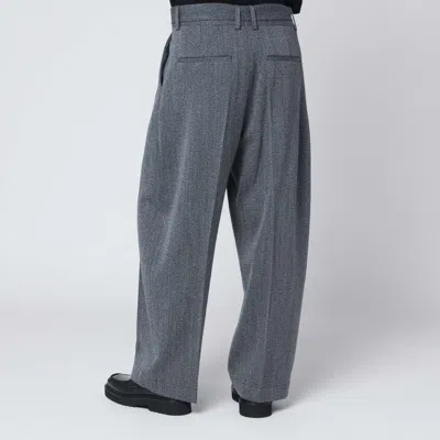 Studio Nicholson Patterned Wool Trousers Wide Leg In Gray